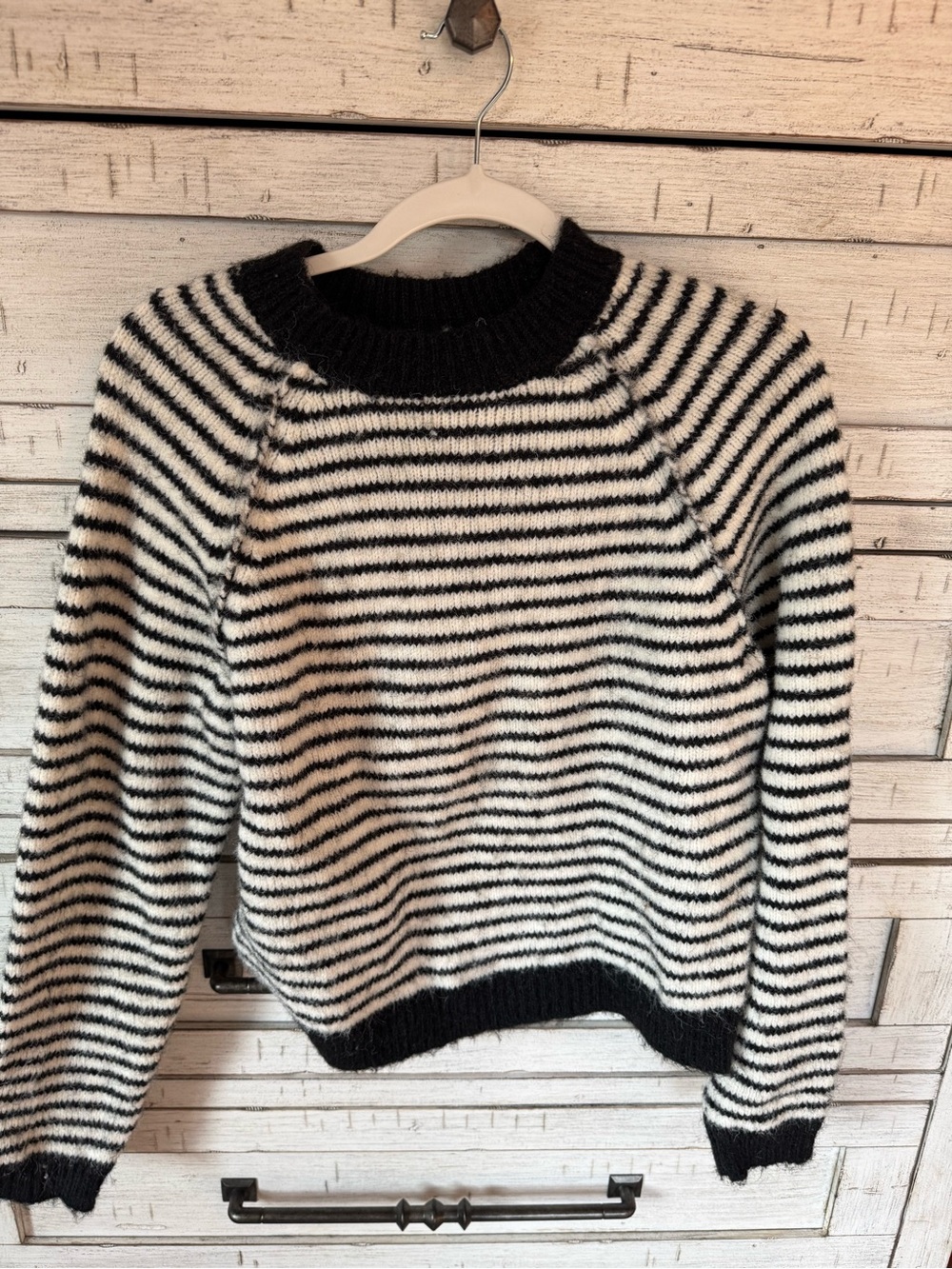 American Eagle Outfitters Black and Cream Striped Crewneck Sweater